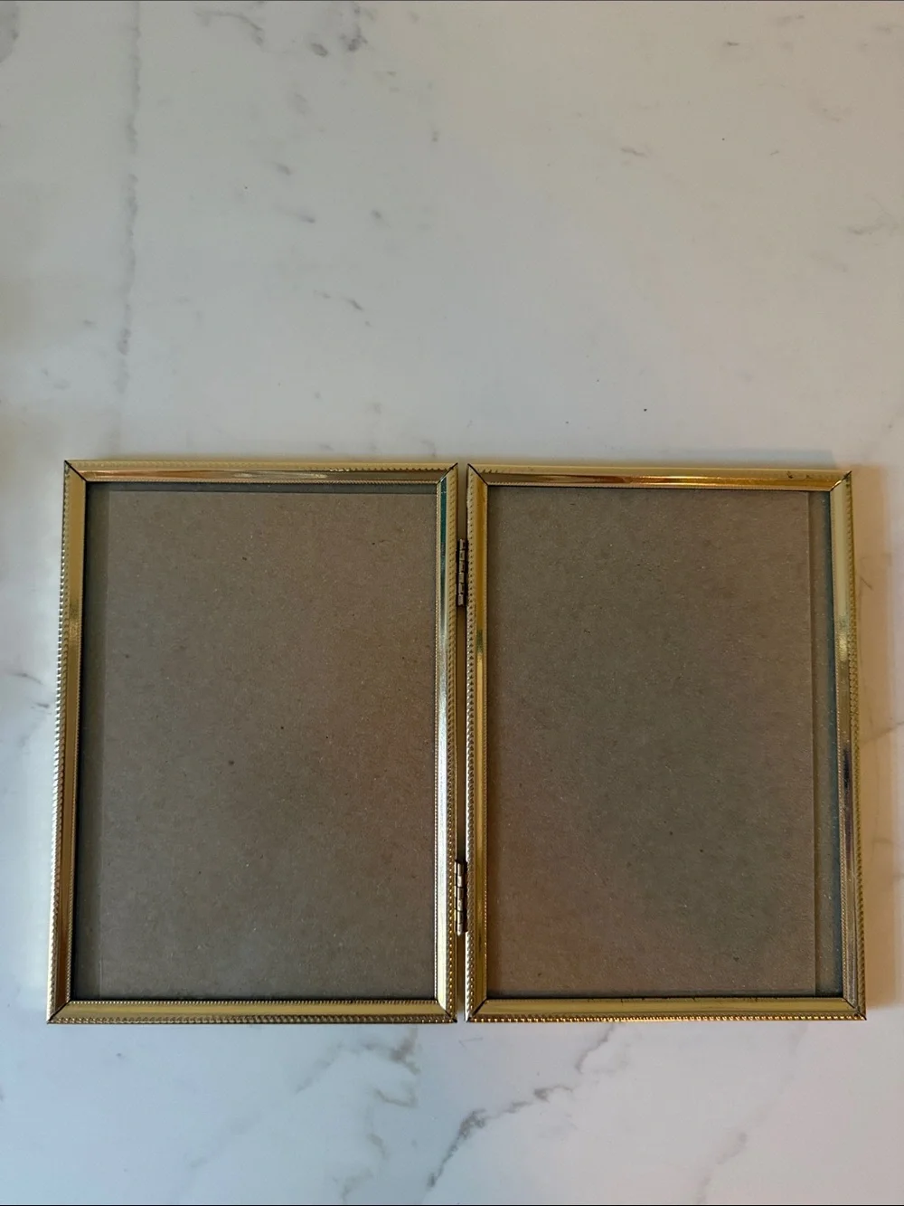 Vintage Gold Tone Metal Hinged Double Frame Glass Tabletop